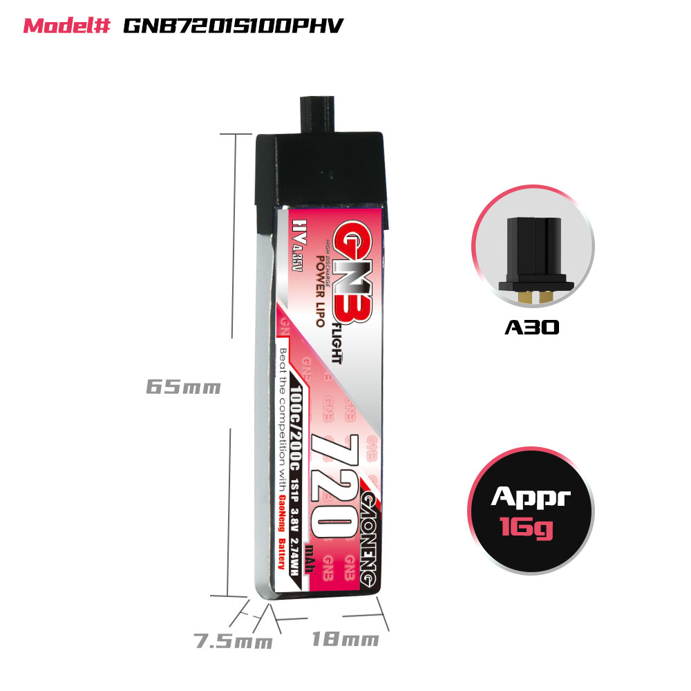 GAONENG GNB 1S 3.8V 720mAh 100 - Drone Battery Li-Ion 评论和价格